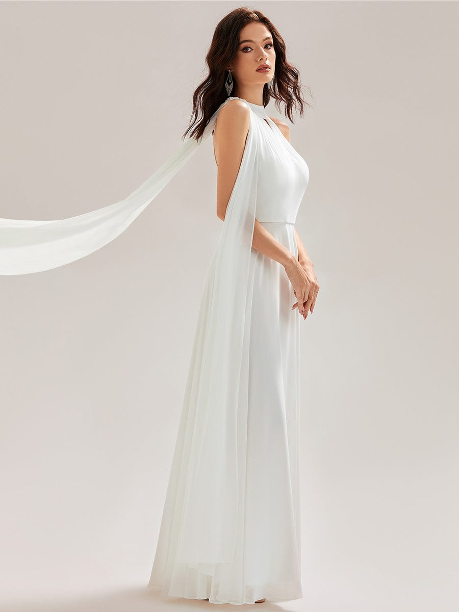 JULIE|Cut-Out Chiffon Maxi Bridesmaid Dress With Flowy Ribbons