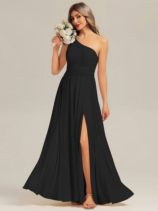BRIELLE|Thigh-High Slit Chiffon Sleeveless Bridesmaid Dress