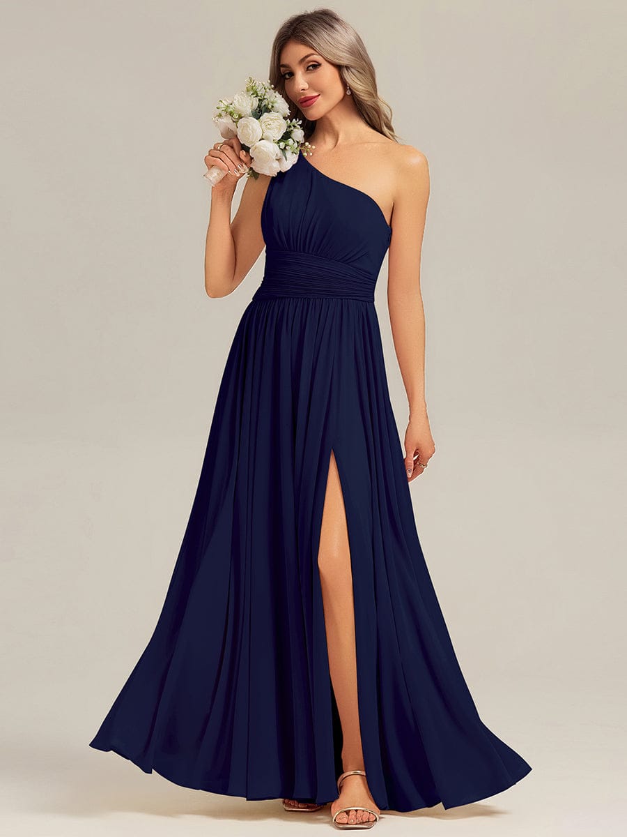 BRIELLE|Thigh-High Slit Chiffon Sleeveless Bridesmaid Dress