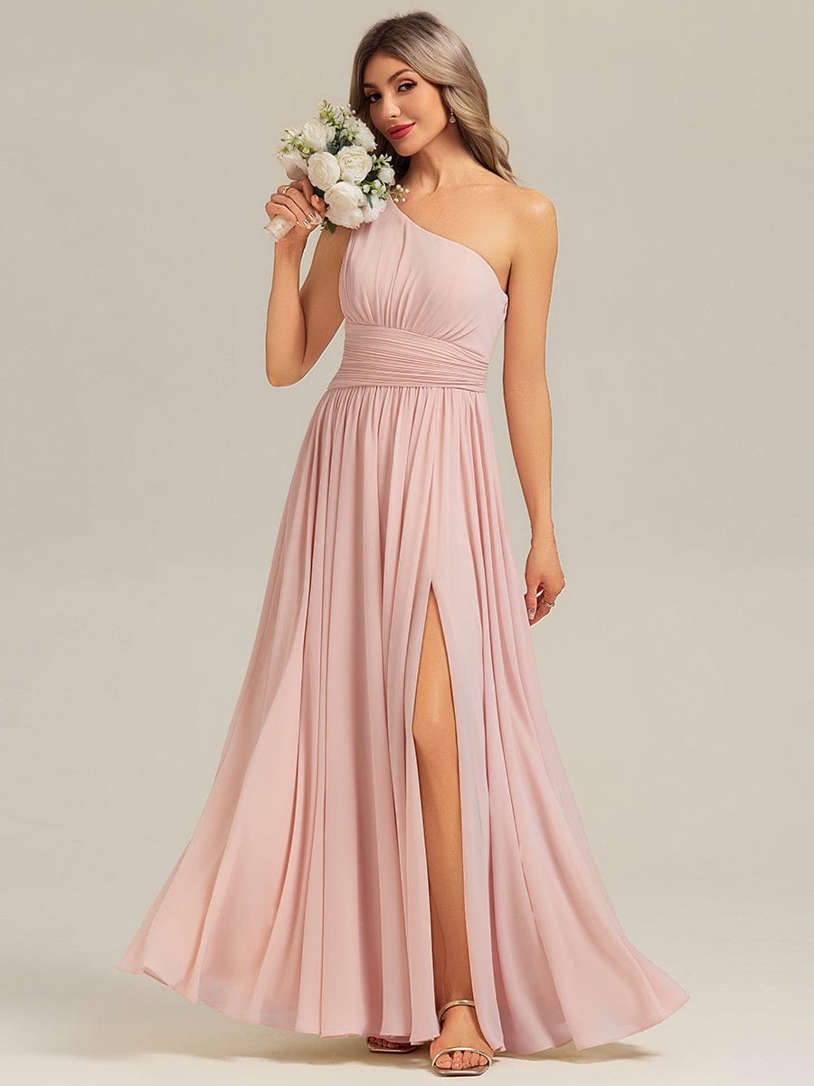 BRIELLE|Thigh-High Slit Chiffon Sleeveless Bridesmaid Dress