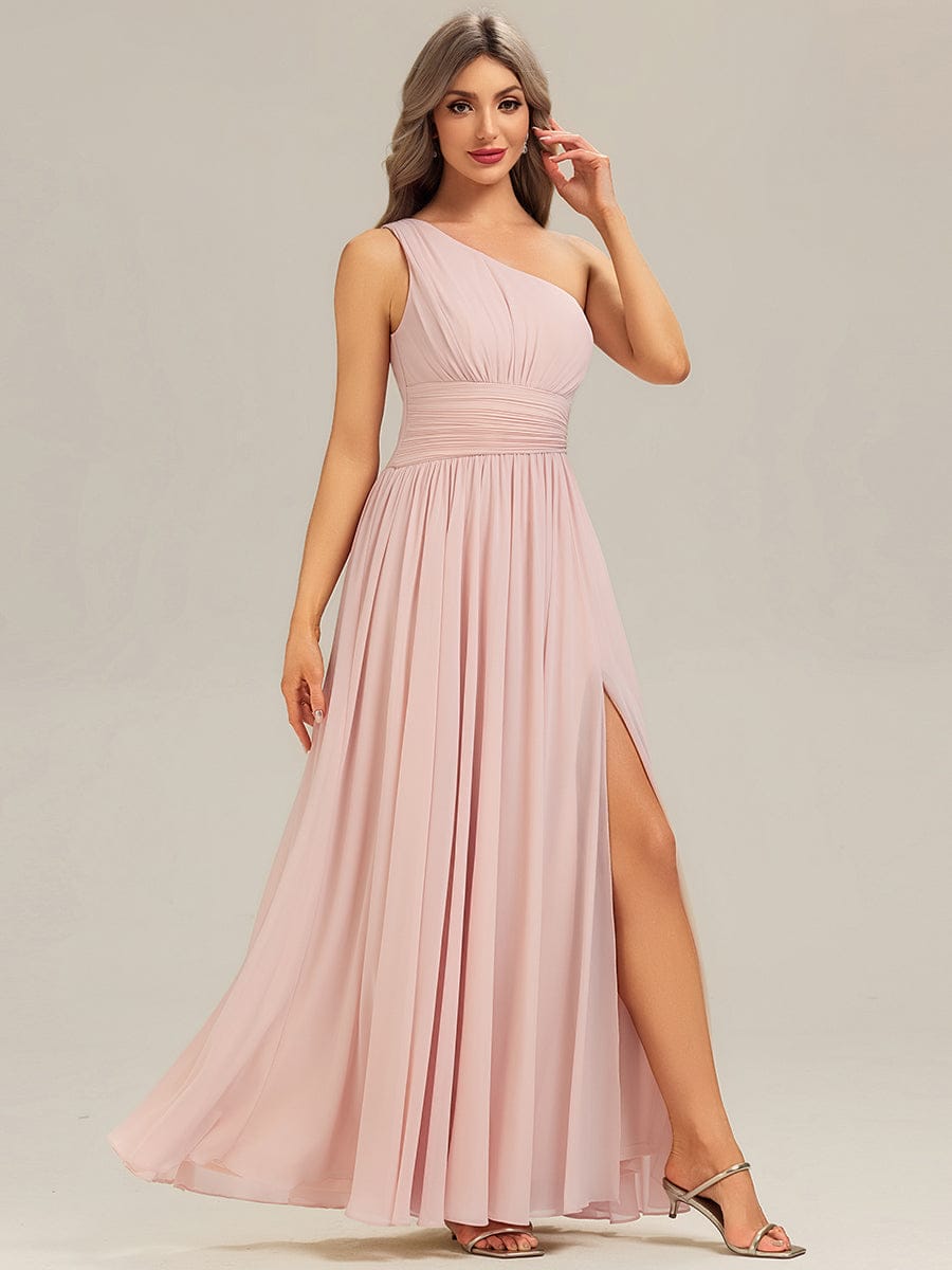 BRIELLE|Thigh-High Slit Chiffon Sleeveless Bridesmaid Dress