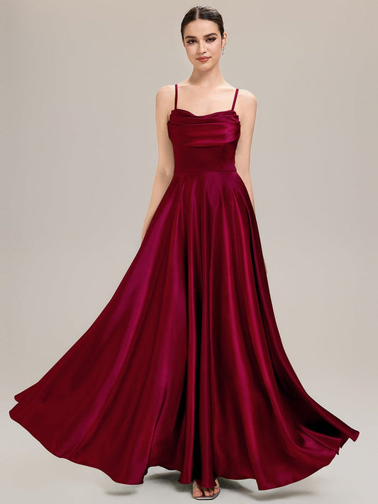 ALESSA|Elegant Satin Cowl Neck A-Line Bridesmaid Dress