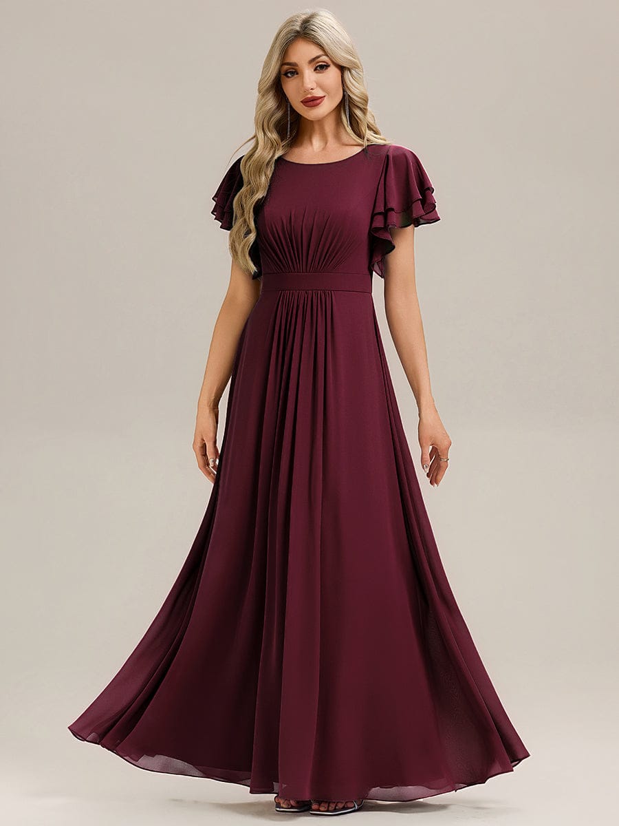 ELLIS|Ruffled Chiffon Ruffle Sleeve Bridesmaid Dress