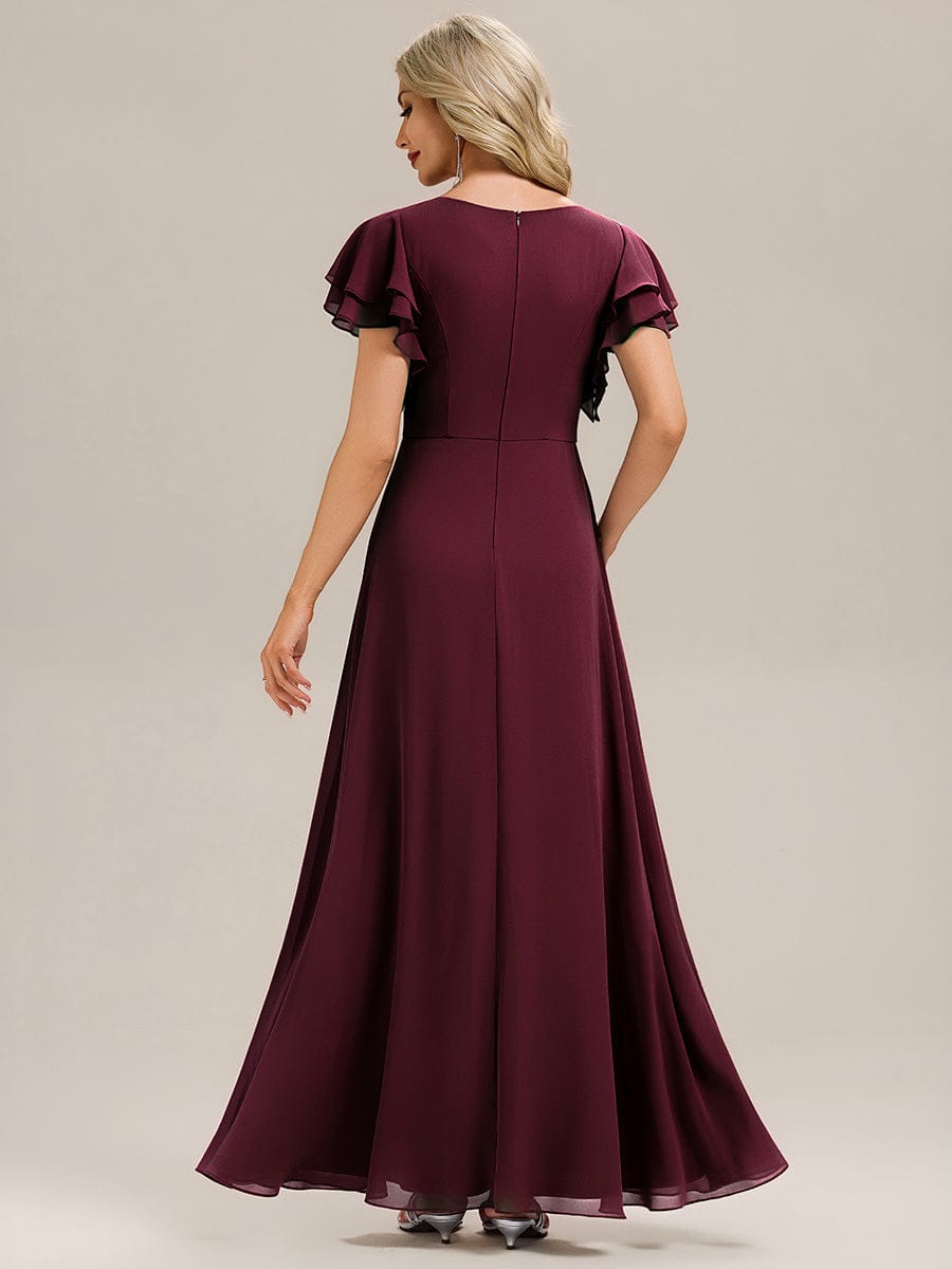 ELLIS|Ruffled Chiffon Ruffle Sleeve Bridesmaid Dress
