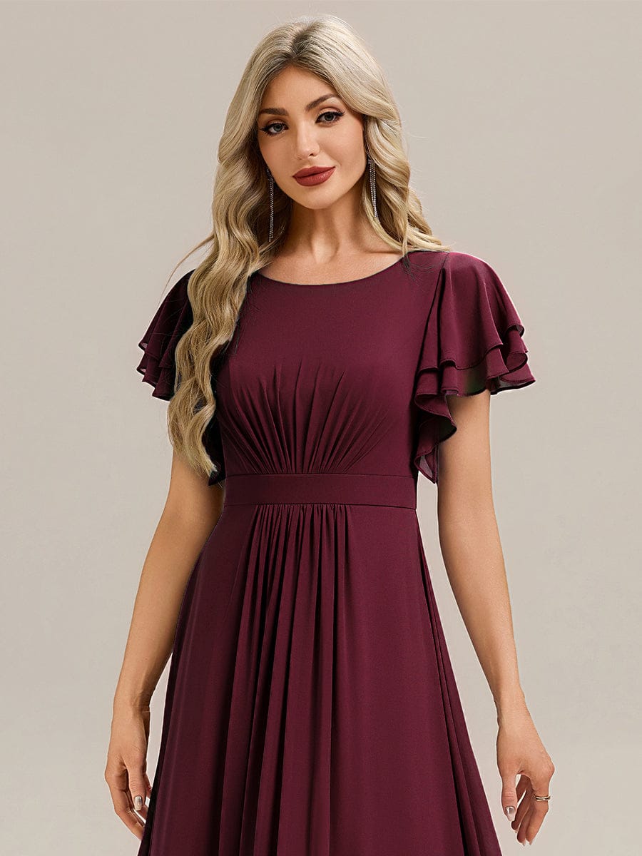 ELLIS|Ruffled Chiffon Ruffle Sleeve Bridesmaid Dress