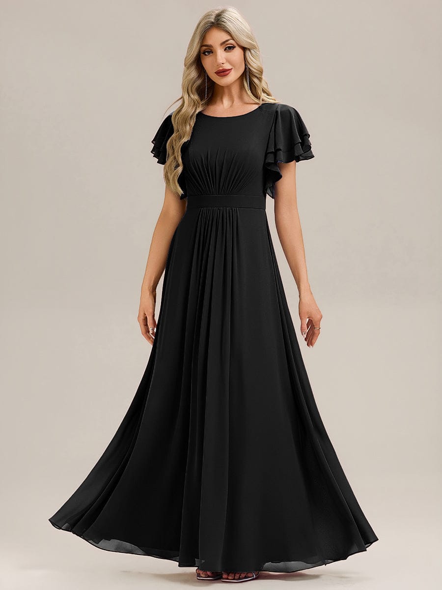 ELLIS|Ruffled Chiffon Ruffle Sleeve Bridesmaid Dress