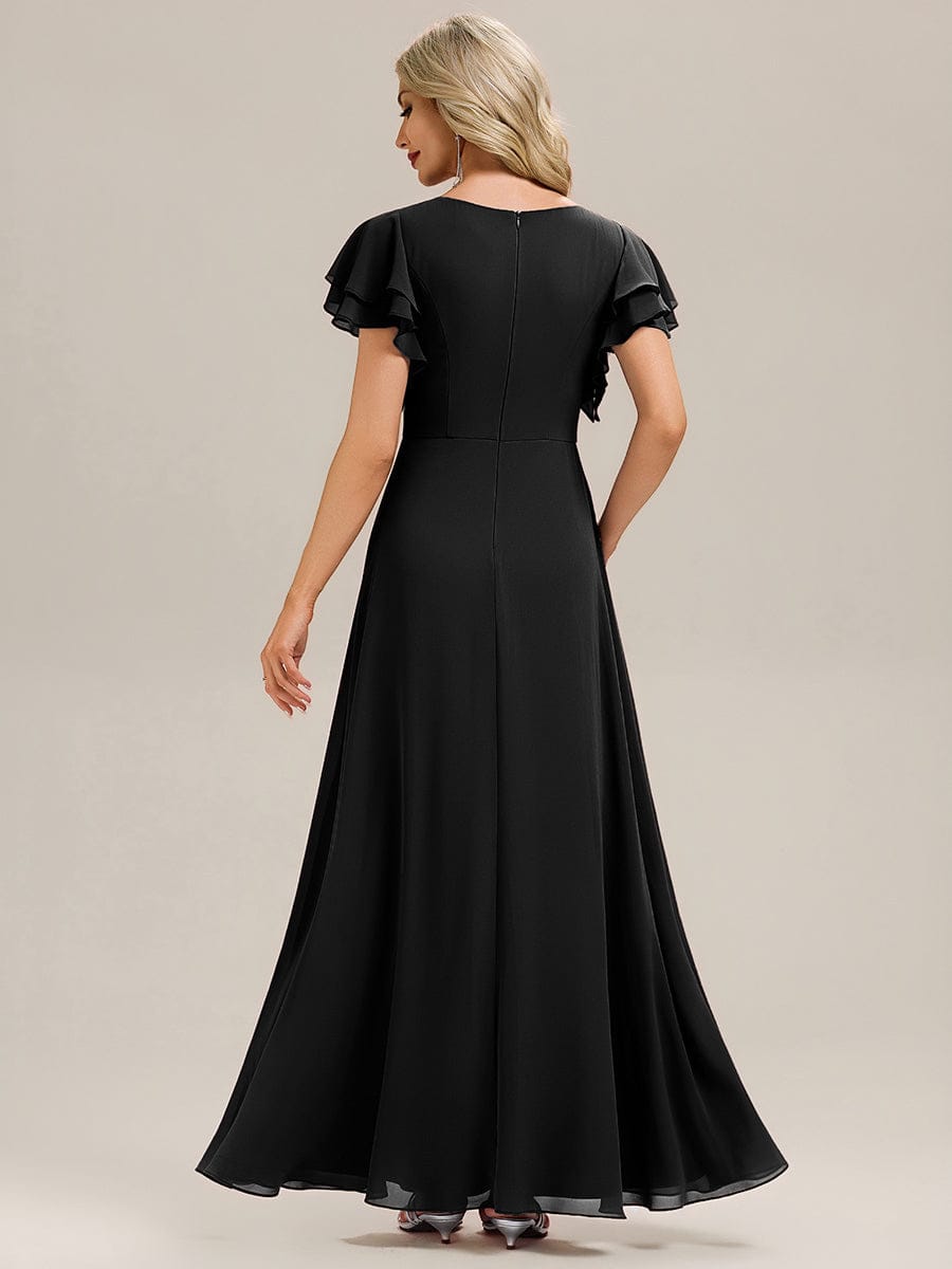 ELLIS|Ruffled Chiffon Ruffle Sleeve Bridesmaid Dress