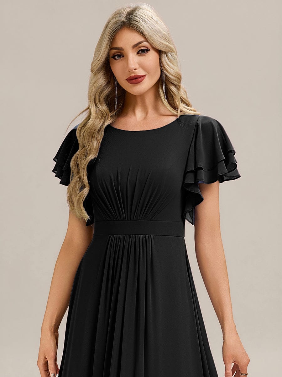 ELLIS|Ruffled Chiffon Ruffle Sleeve Bridesmaid Dress