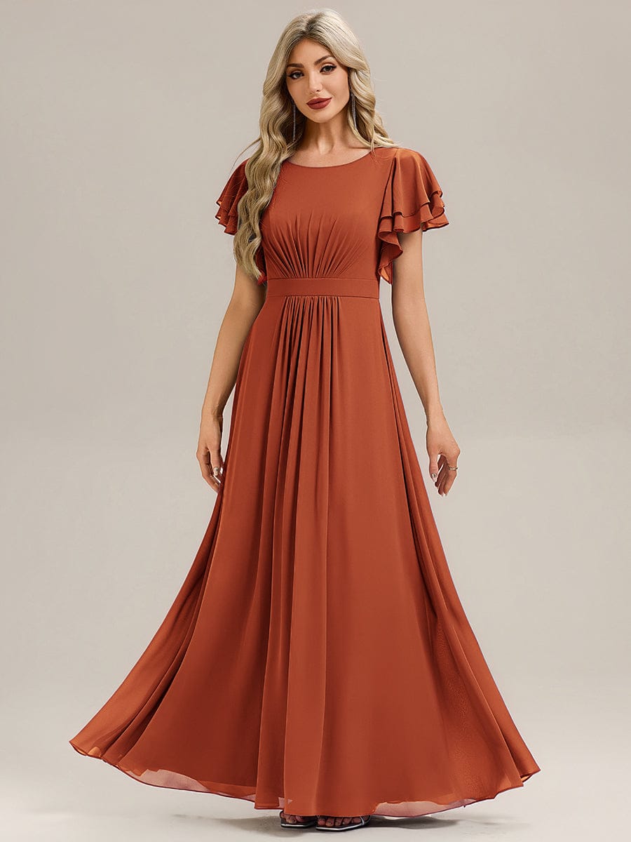 ELLIS|Ruffled Chiffon Ruffle Sleeve Bridesmaid Dress