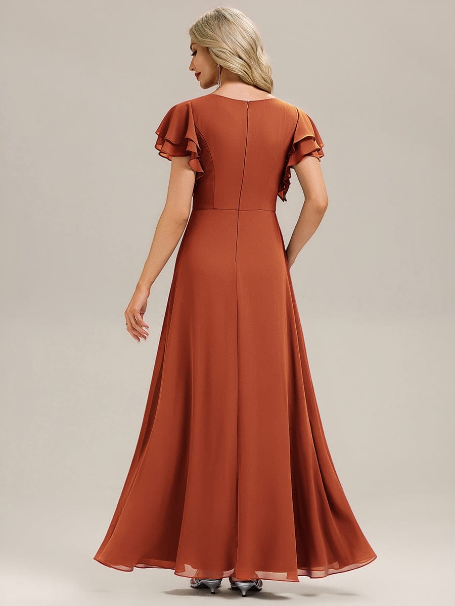 ELLIS|Ruffled Chiffon Ruffle Sleeve Bridesmaid Dress