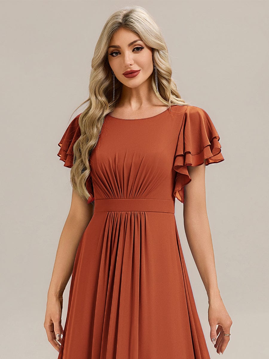 ELLIS|Ruffled Chiffon Ruffle Sleeve Bridesmaid Dress