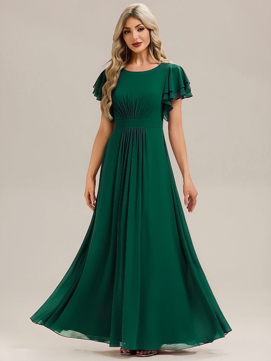 ELLIS|Ruffled Chiffon Ruffle Sleeve Bridesmaid Dress