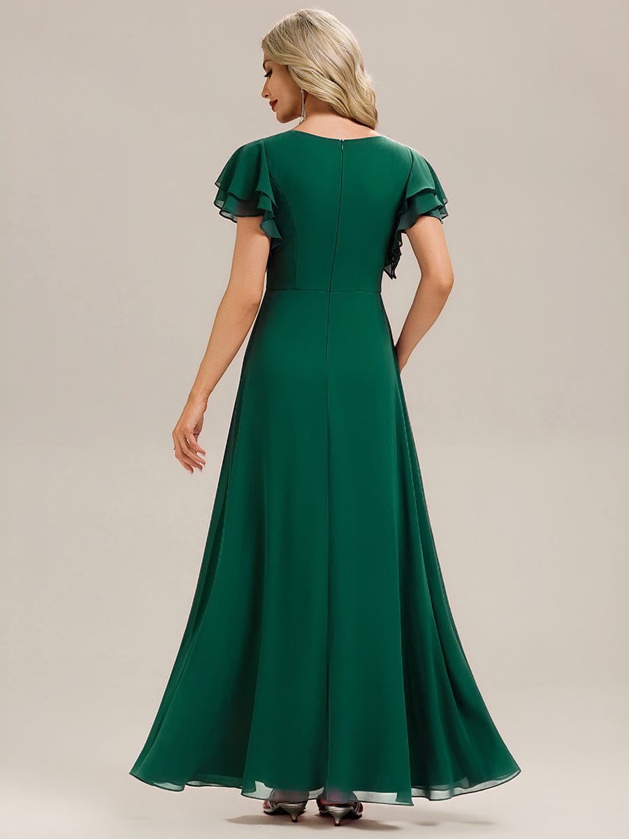 ELLIS|Ruffled Chiffon Ruffle Sleeve Bridesmaid Dress