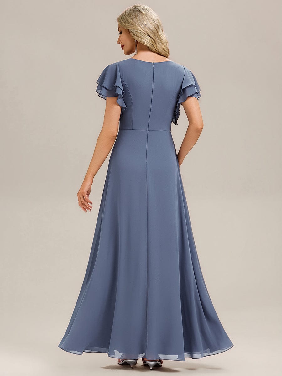 ELLIS|Ruffled Chiffon Ruffle Sleeve Bridesmaid Dress