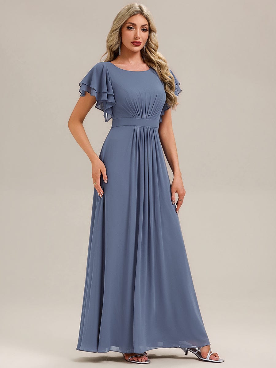 ELLIS|Ruffled Chiffon Ruffle Sleeve Bridesmaid Dress