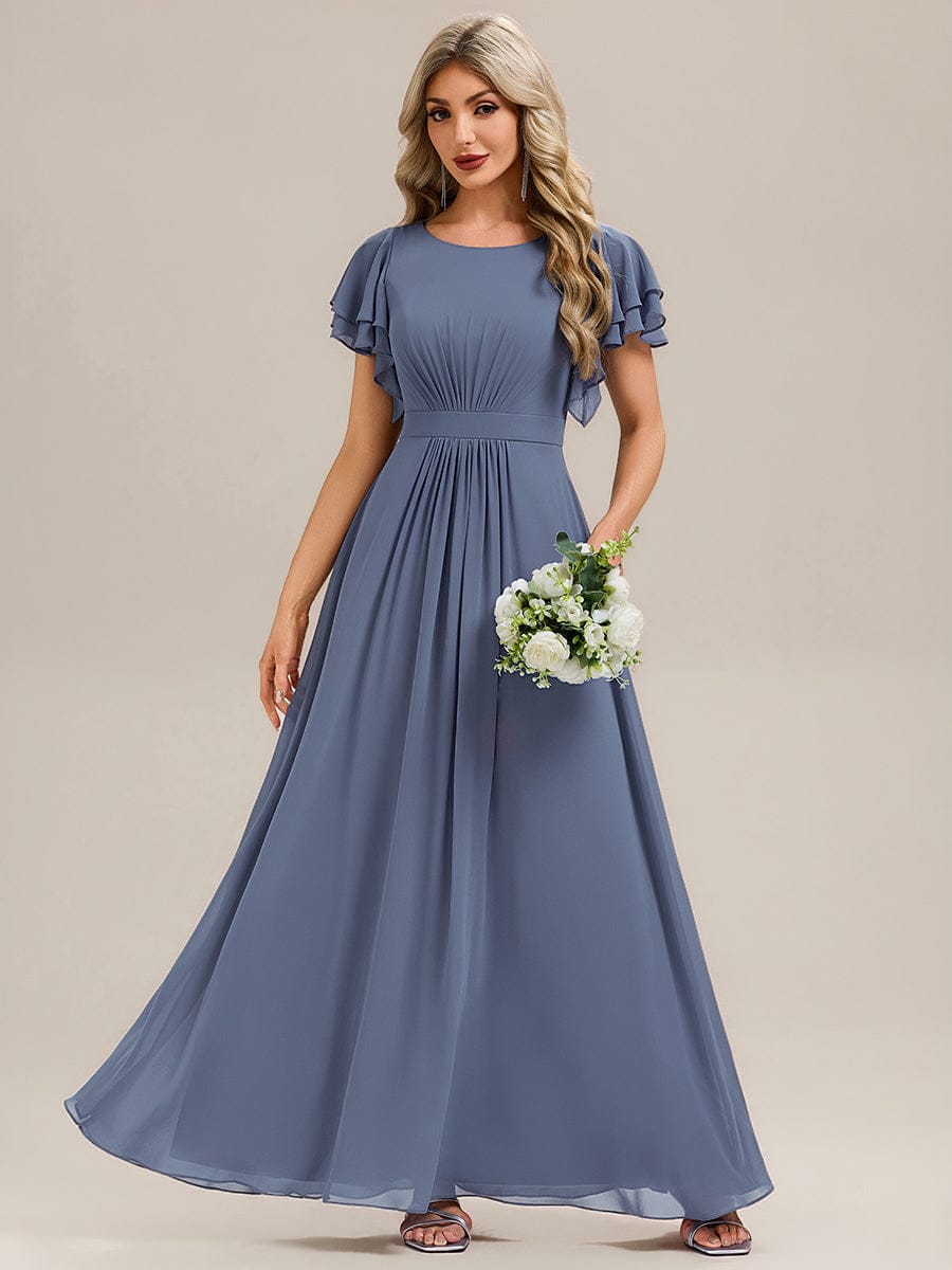 ELLIS|Ruffled Chiffon Ruffle Sleeve Bridesmaid Dress