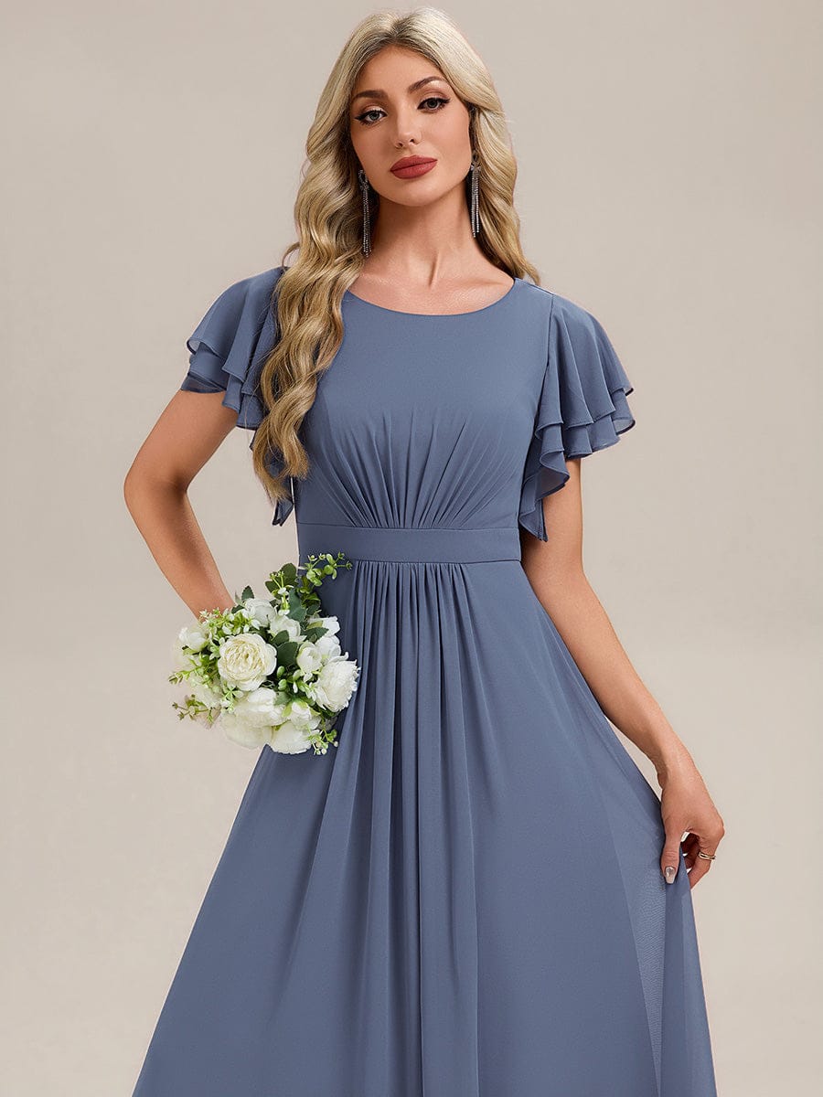 ELLIS|Ruffled Chiffon Ruffle Sleeve Bridesmaid Dress
