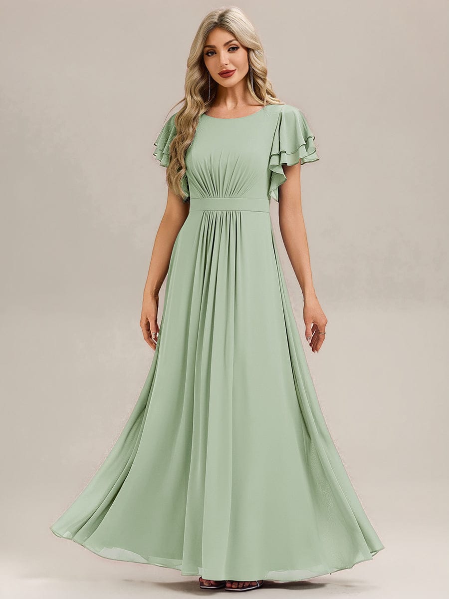 ELLIS|Ruffled Chiffon Ruffle Sleeve Bridesmaid Dress