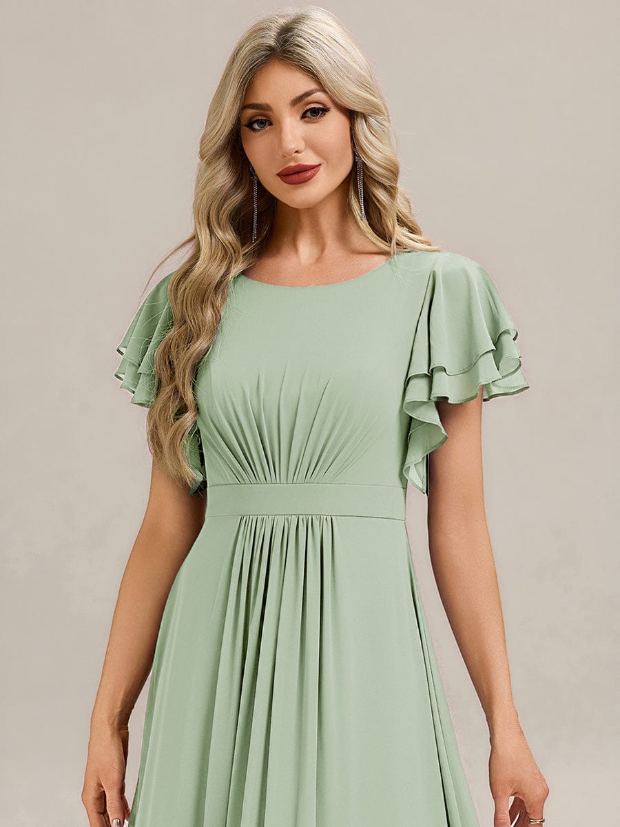 ELLIS|Ruffled Chiffon Ruffle Sleeve Bridesmaid Dress