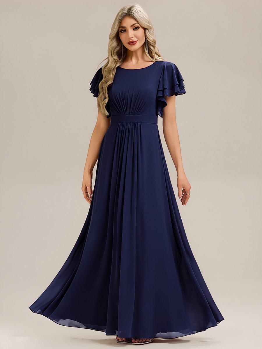 ELLIS|Ruffled Chiffon Ruffle Sleeve Bridesmaid Dress