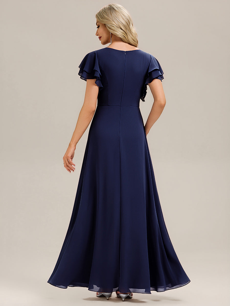 ELLIS|Ruffled Chiffon Ruffle Sleeve Bridesmaid Dress
