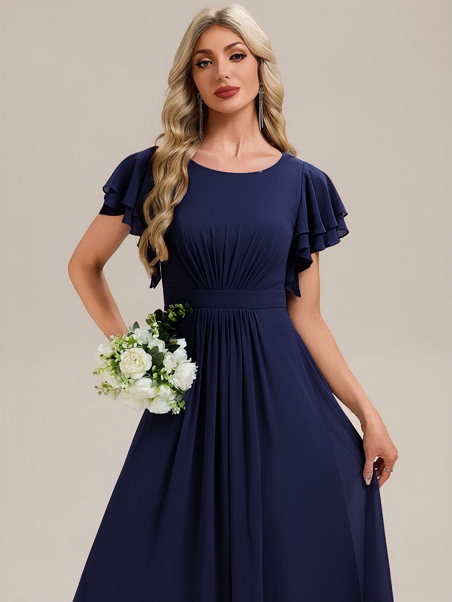 ELLIS|Ruffled Chiffon Ruffle Sleeve Bridesmaid Dress