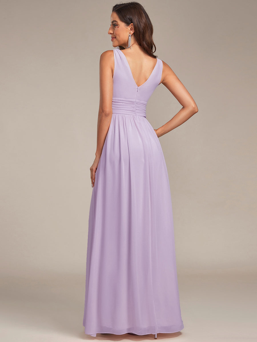 HUSH|Chiffon Empire Waist Sleeveless Pleated V-neck Bridesmaid Dress