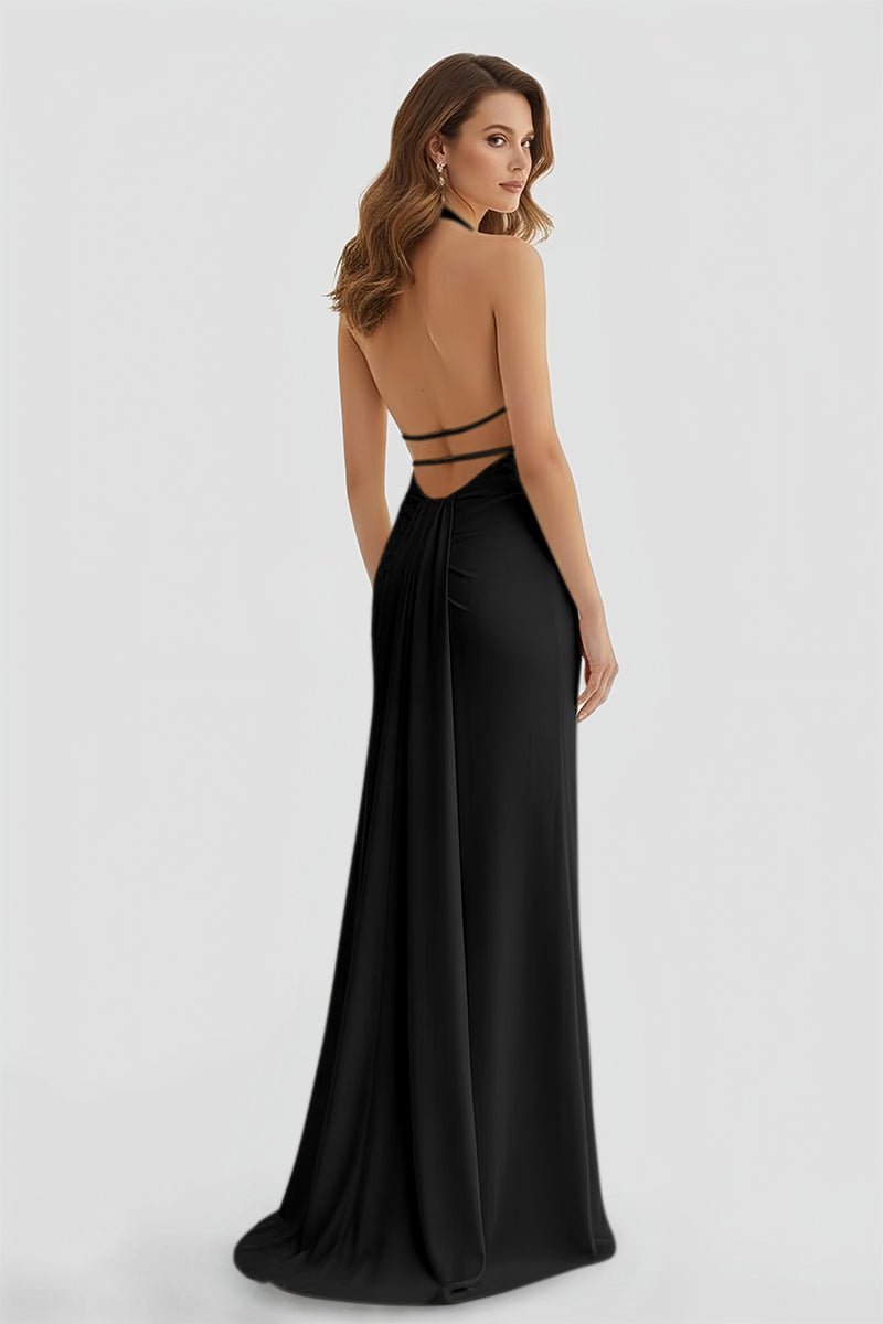 Alaric | Mermaid Deep V Neck Yellow Satin Long Prom Dresses with Slit