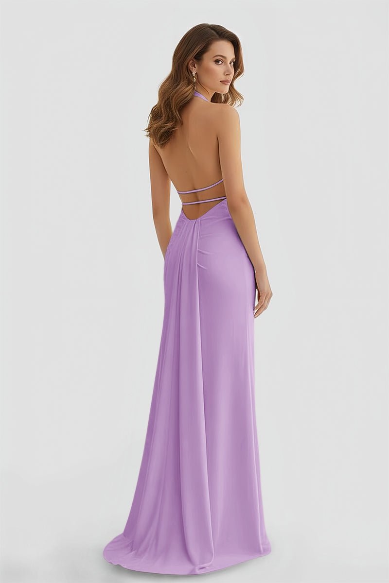 Alaric | Mermaid Deep V Neck Yellow Satin Long Prom Dresses with Slit