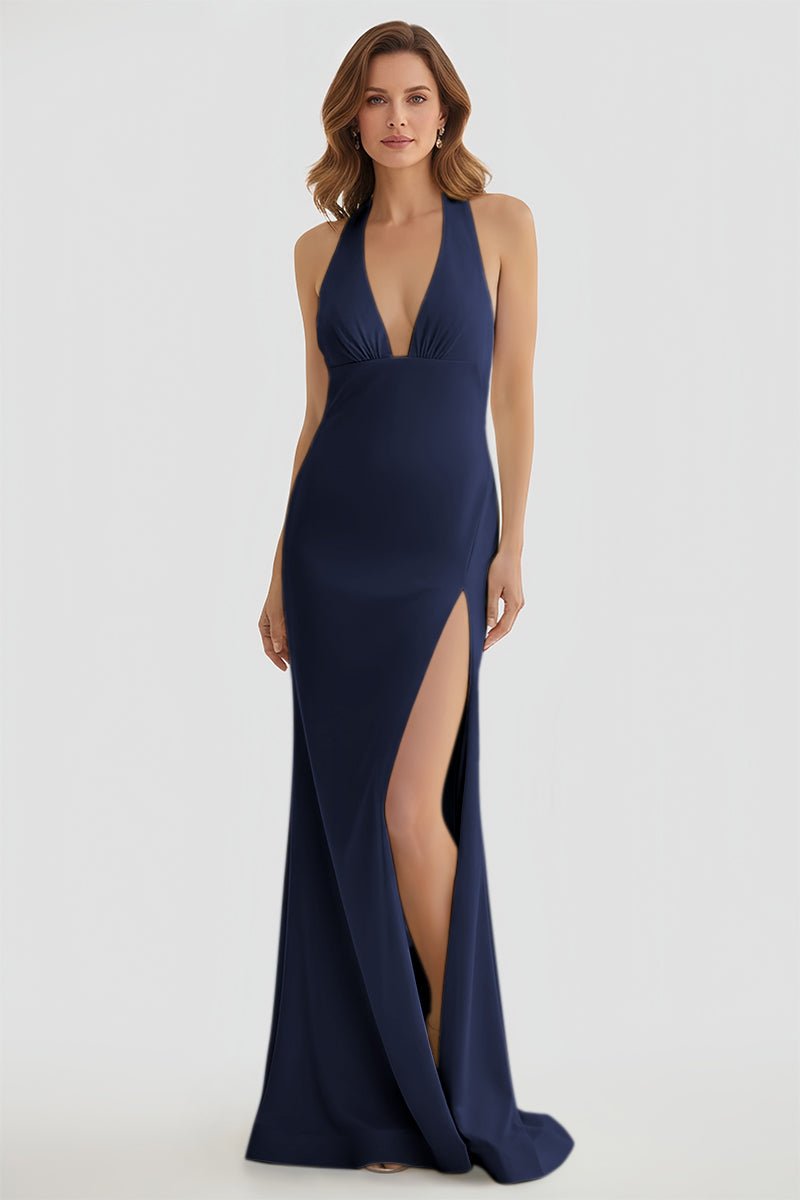 Alaric | Mermaid Deep V Neck Yellow Satin Long Prom Dresses with Slit