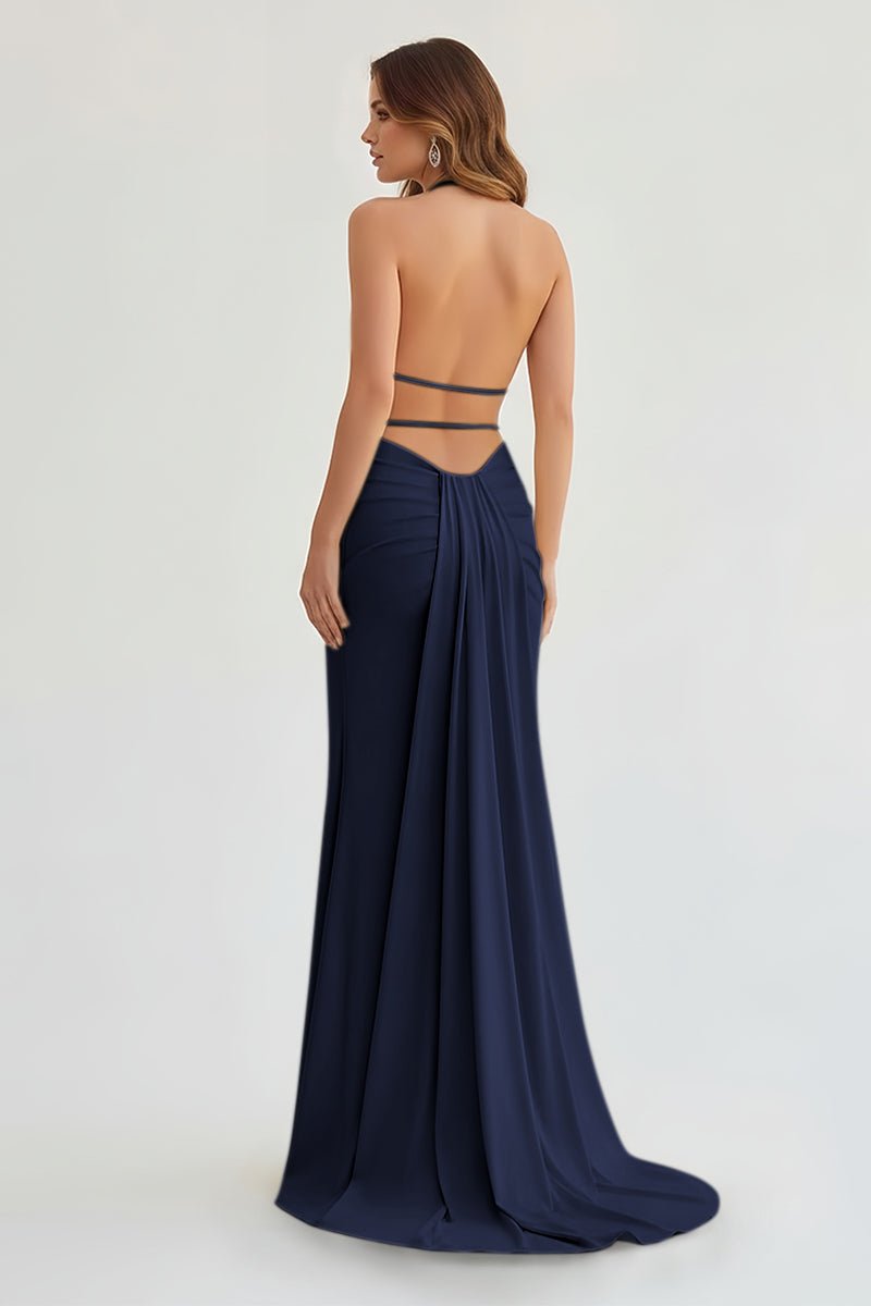 Alaric | Mermaid Deep V Neck Yellow Satin Long Prom Dresses with Slit