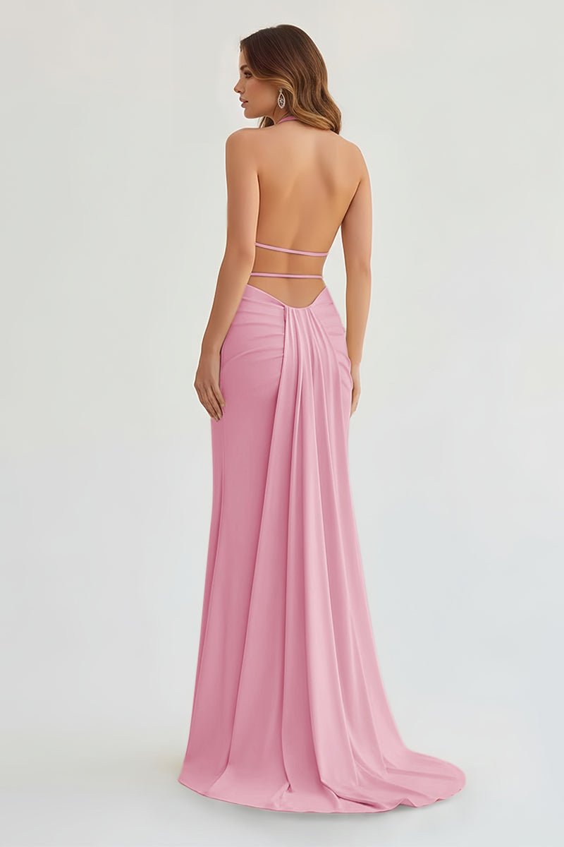 Alaric | Mermaid Deep V Neck Yellow Satin Long Prom Dresses with Slit