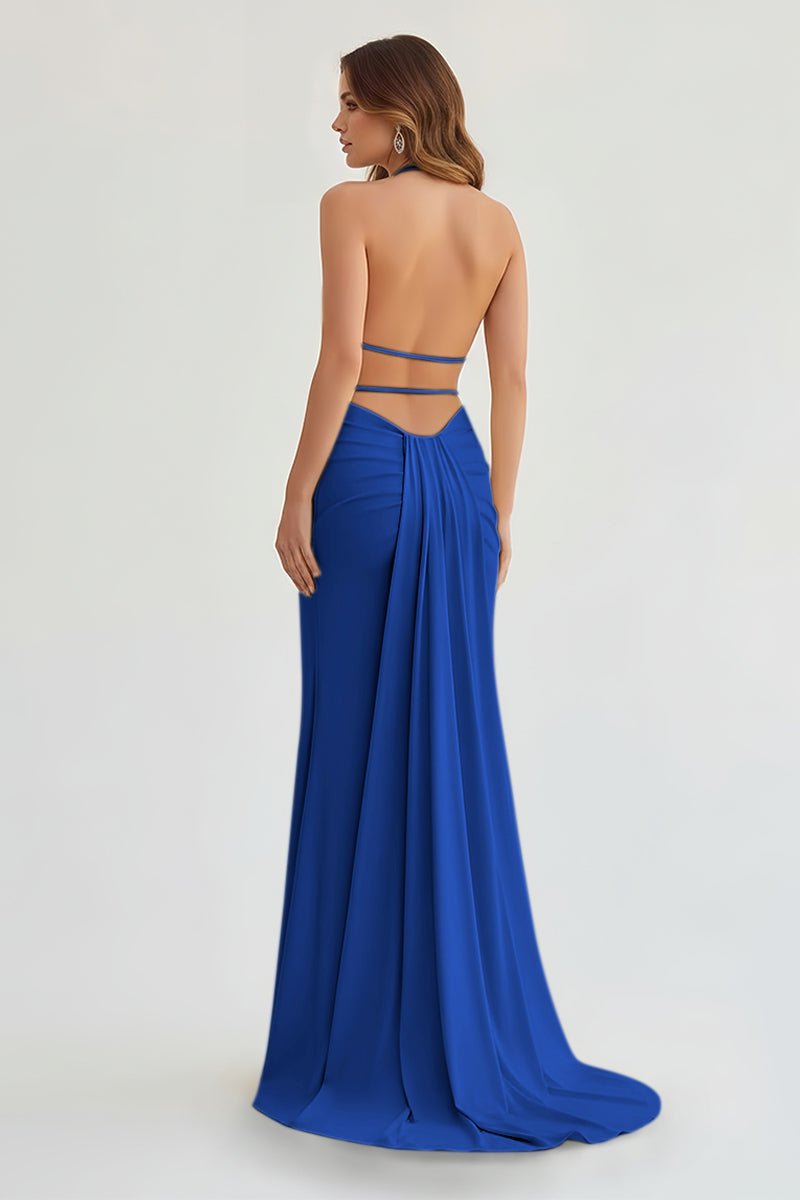 Alaric | Mermaid Deep V Neck Yellow Satin Long Prom Dresses with Slit