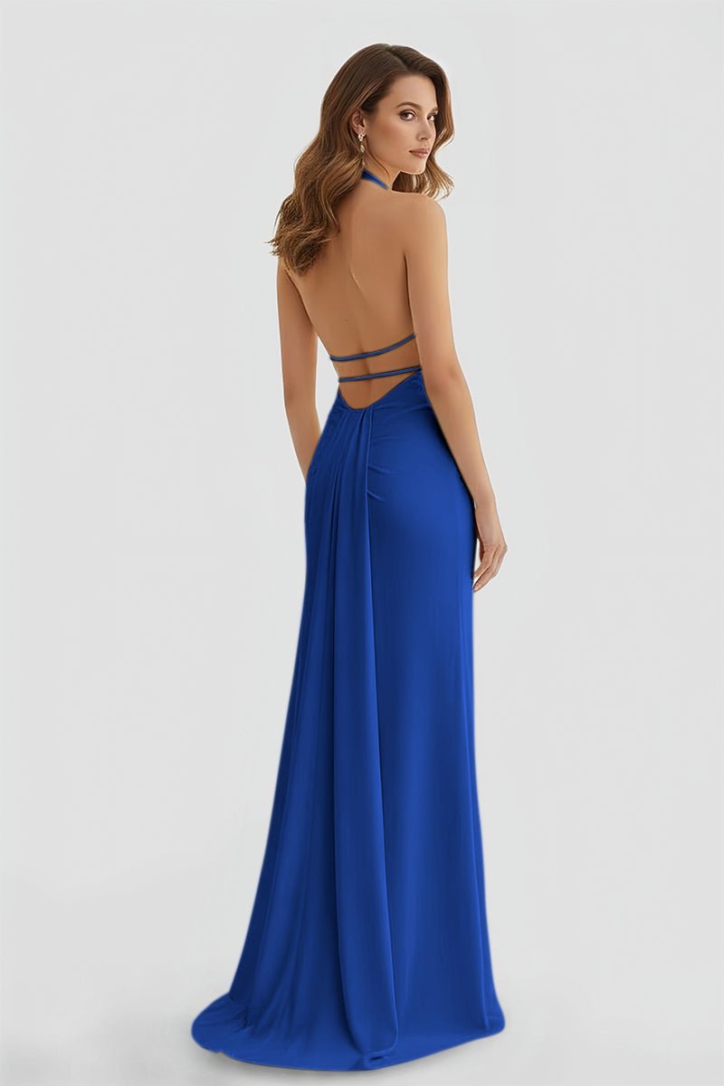 Alaric | Mermaid Deep V Neck Yellow Satin Long Prom Dresses with Slit