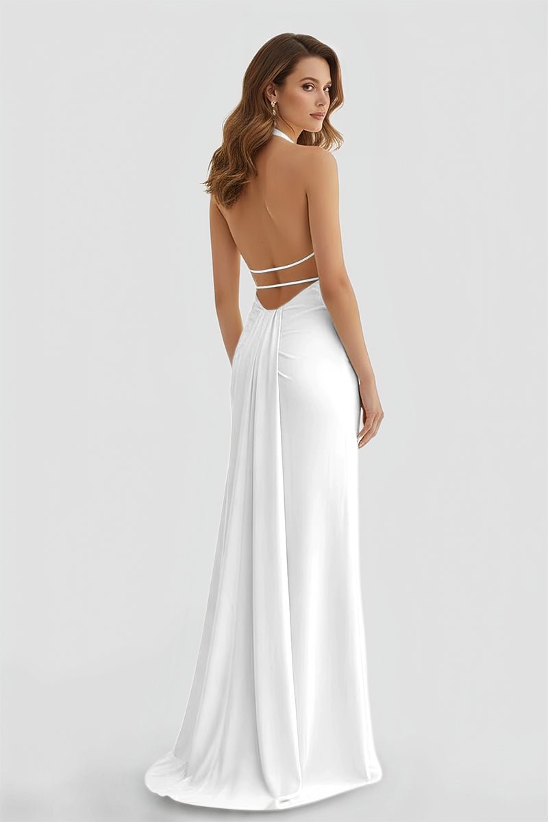 Alaric | Mermaid Deep V Neck Yellow Satin Long Prom Dresses with Slit