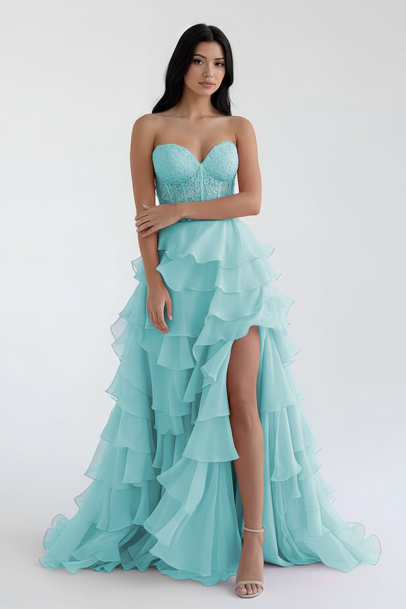 Alondra | Royal Blue Chiffon Sweetheart Ruffle Tiered Long Prom Dress