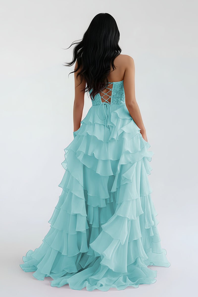 Alondra | Royal Blue Chiffon Sweetheart Ruffle Tiered Long Prom Dress