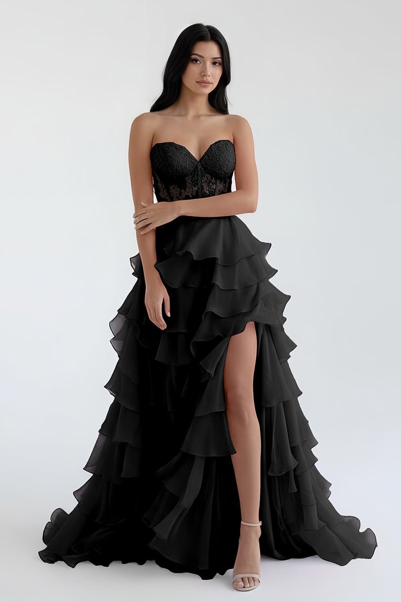 Alondra | Royal Blue Chiffon Sweetheart Ruffle Tiered Long Prom Dress