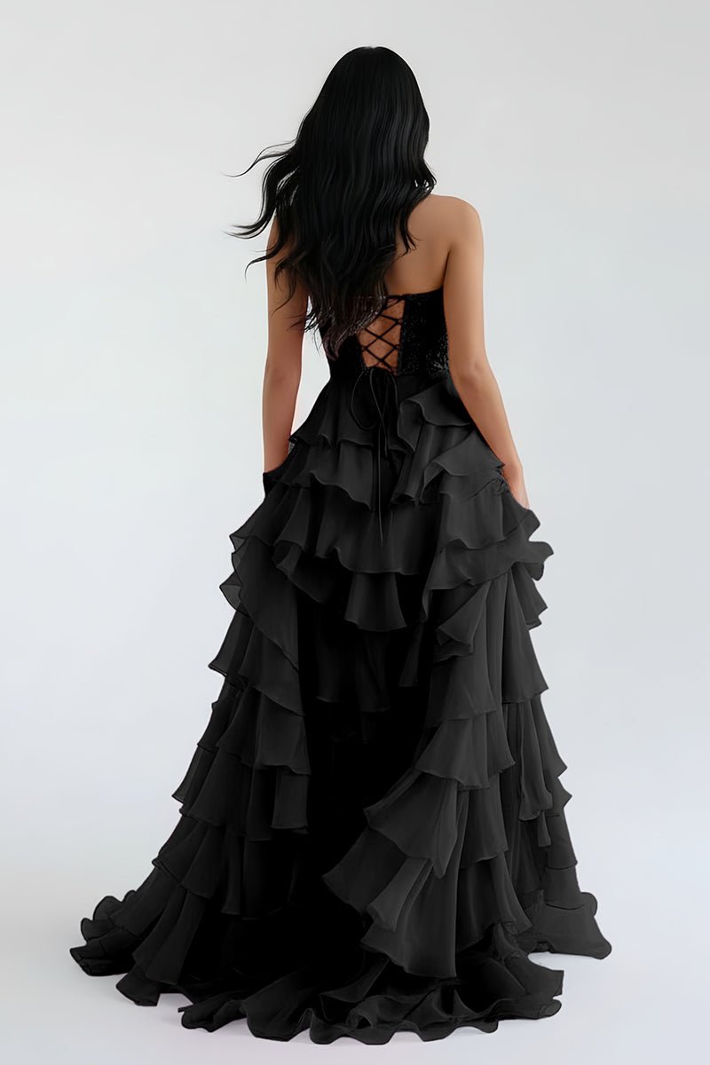 Alondra | Royal Blue Chiffon Sweetheart Ruffle Tiered Long Prom Dress