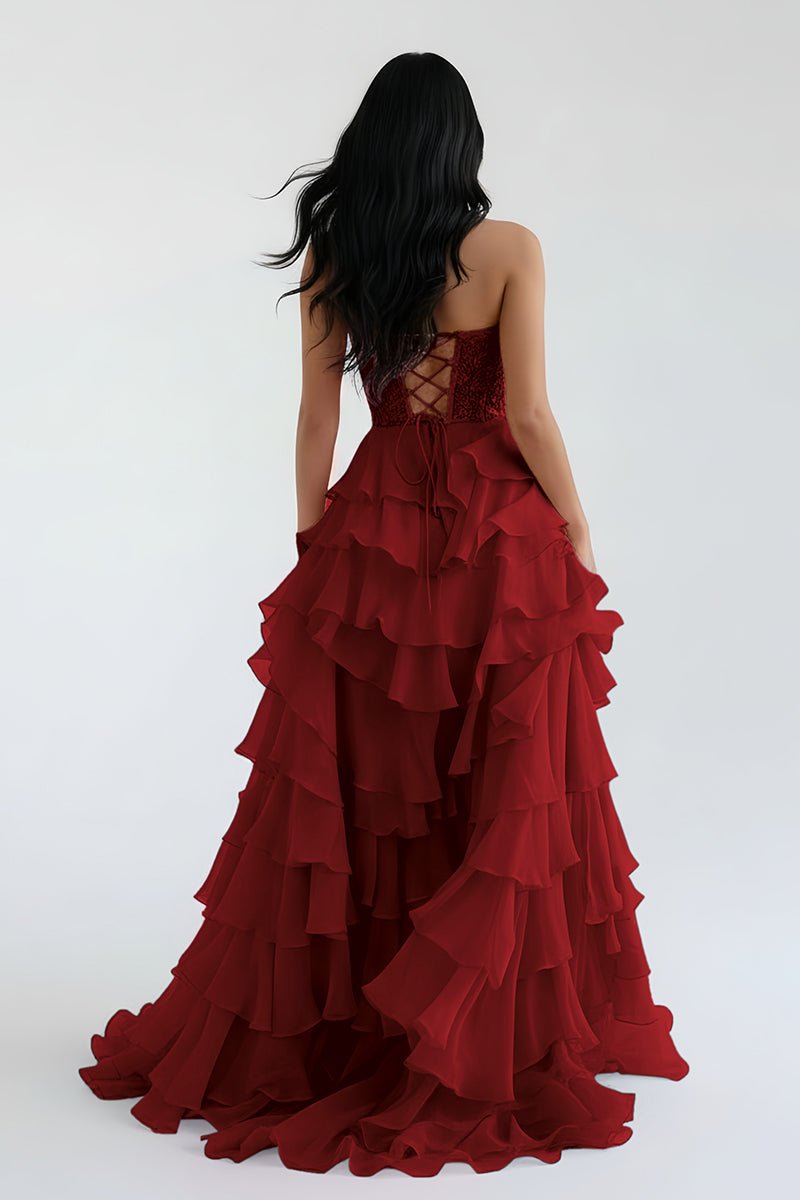 Alondra | Royal Blue Chiffon Sweetheart Ruffle Tiered Long Prom Dress