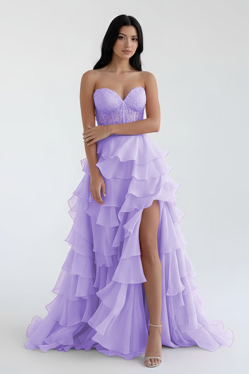 Alondra | Royal Blue Chiffon Sweetheart Ruffle Tiered Long Prom Dress