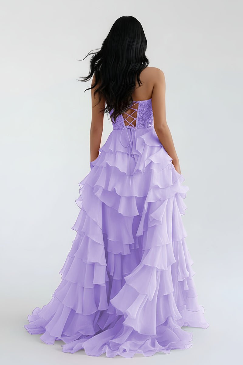 Alondra | Royal Blue Chiffon Sweetheart Ruffle Tiered Long Prom Dress