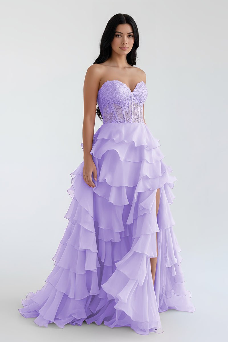Alondra | Royal Blue Chiffon Sweetheart Ruffle Tiered Long Prom Dress