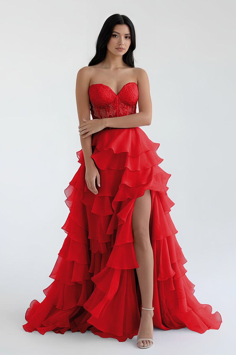 Alondra | Royal Blue Chiffon Sweetheart Ruffle Tiered Long Prom Dress