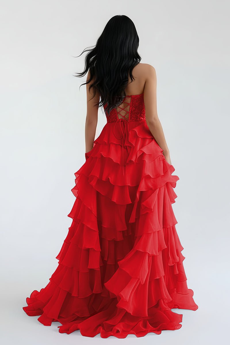 Alondra | Royal Blue Chiffon Sweetheart Ruffle Tiered Long Prom Dress