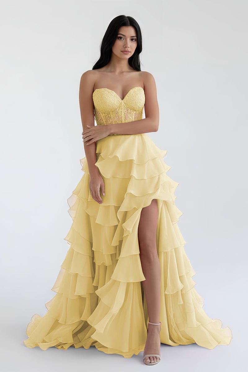 Alondra | Royal Blue Chiffon Sweetheart Ruffle Tiered Long Prom Dress