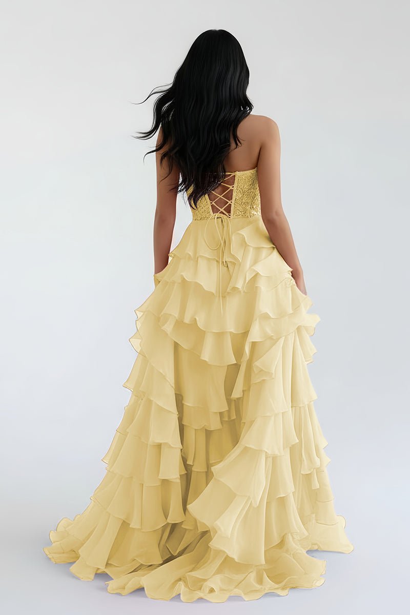 Alondra | Royal Blue Chiffon Sweetheart Ruffle Tiered Long Prom Dress