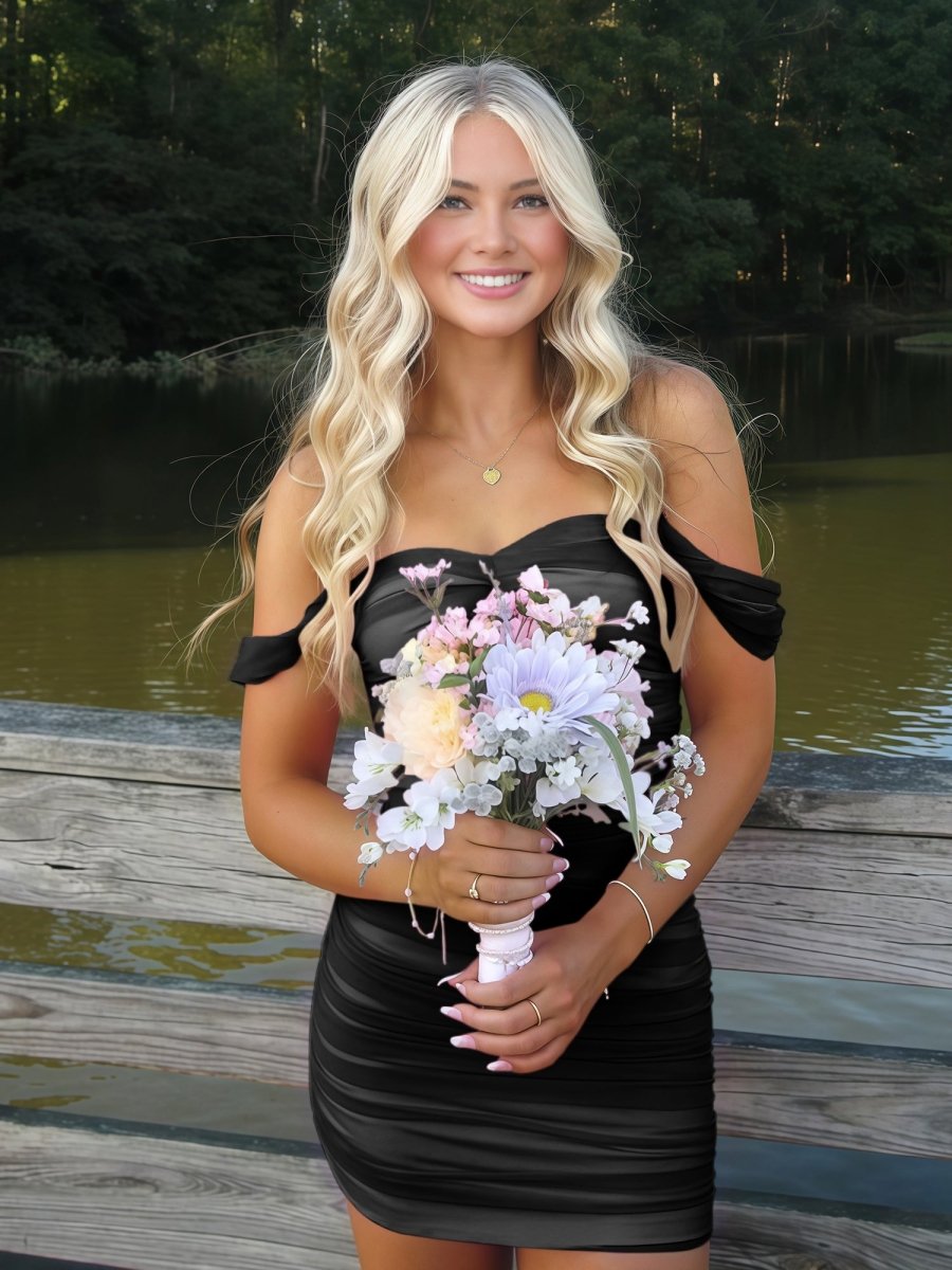 Anette | Black - Off The Shoulder Tulle Short Homecoming & Cocktail Dresses