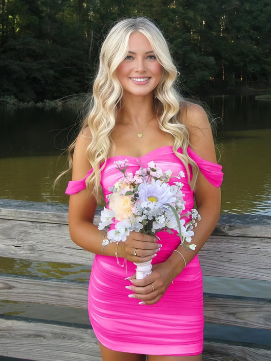 Anette | Fuchsia - Off The Shoulder Tulle Short Homecoming & Cocktail Dresses