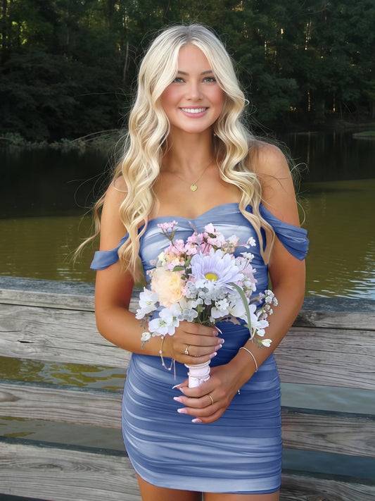 Anette | Ink Blue - Off The Shoulder Tulle Short Homecoming & Cocktail Dresses